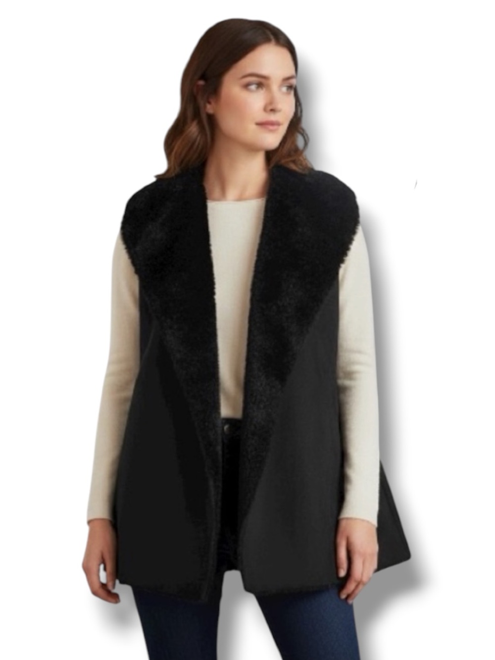 Relativity Macy’s Exclusive Y2K Black Faux Suede & Fur Vest Dark Academia XL